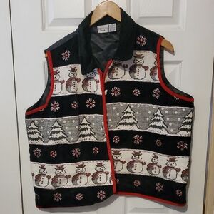 Ugly Festive Snowman and Tree Patterned Vest Collared